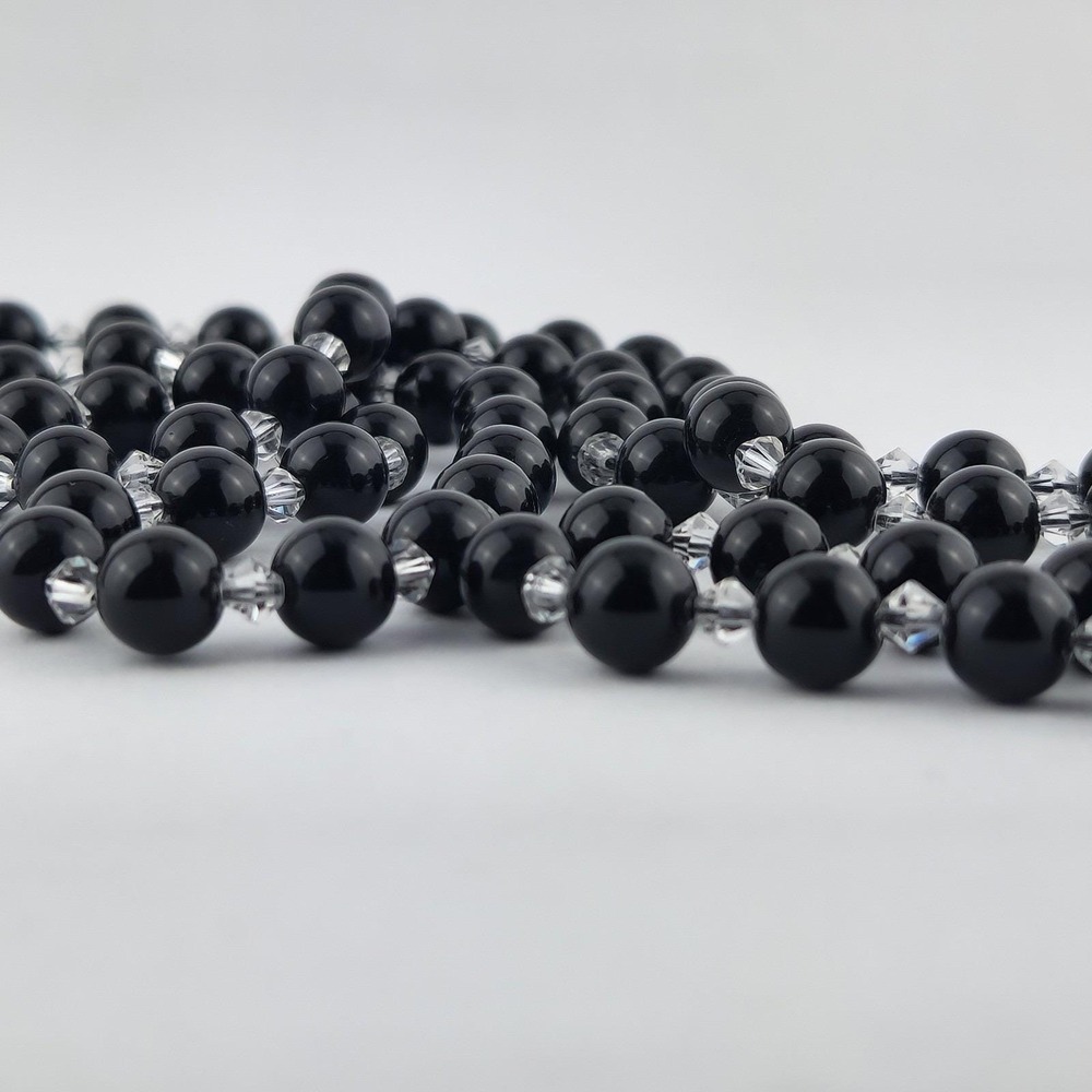 Vintage Black Bead Necklace Faceted Crystal Spacer Opera Length - Picture 3 of 9